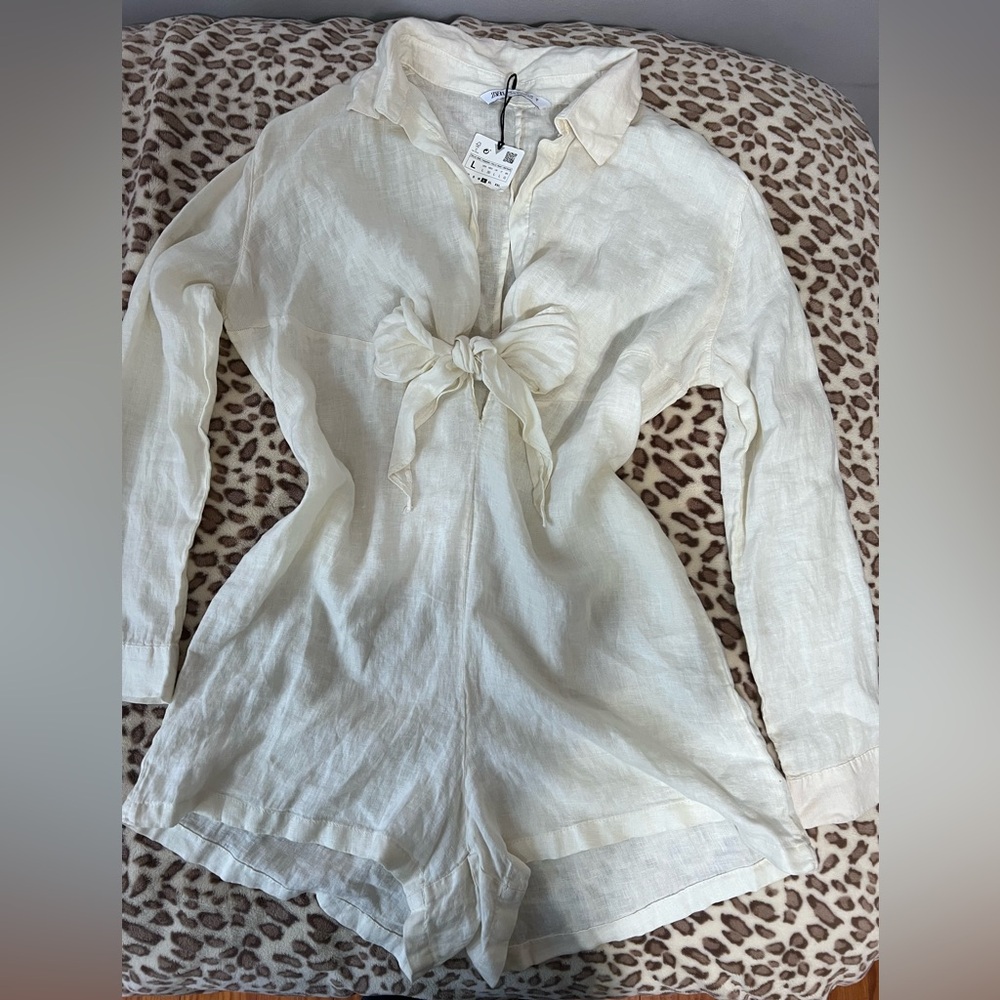Zara Off-White Button-Up romper